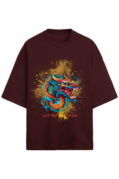 Men Premium Terry Oversized T- Dragon Warrior