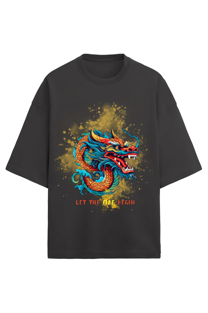 Men Premium Terry Oversized T- Dragon Warrior