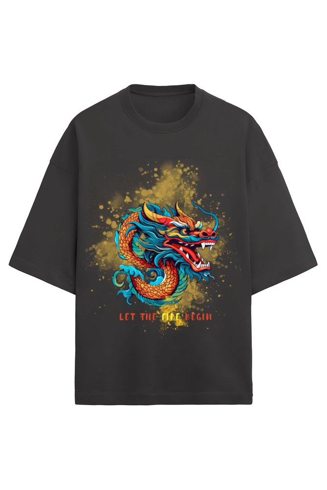 Men Premium Terry Oversized T- Dragon Warrior