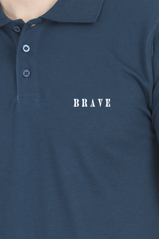 Men Classic Polo T-Shirt- Brave Text